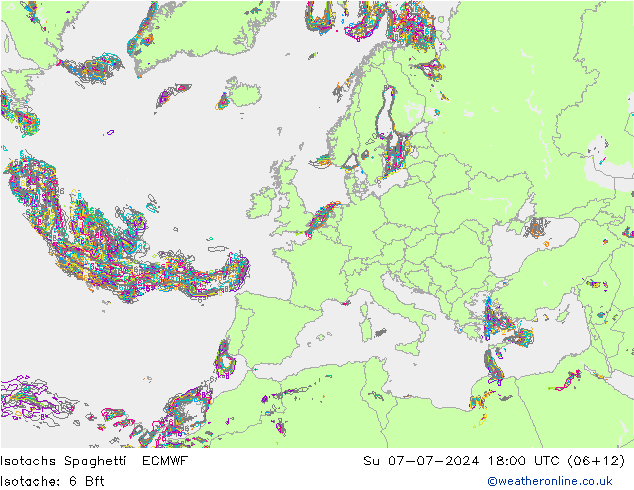 Isotachs Spaghetti ECMWF 星期日 07.07.2024 18 UTC