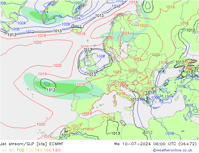 高速氣流/地面气压 ECMWF 星期三 10.07.2024 06 UTC