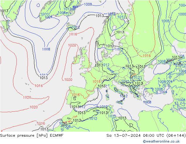 地面气压 ECMWF 星期六 13.07.2024 06 UTC