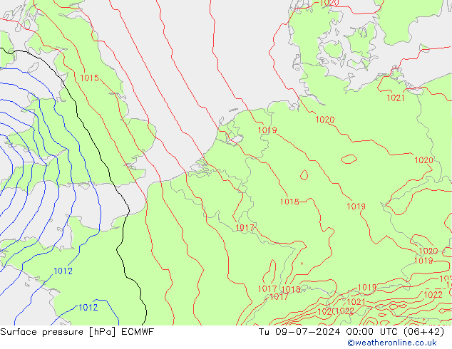 地面气压 ECMWF 星期二 09.07.2024 00 UTC