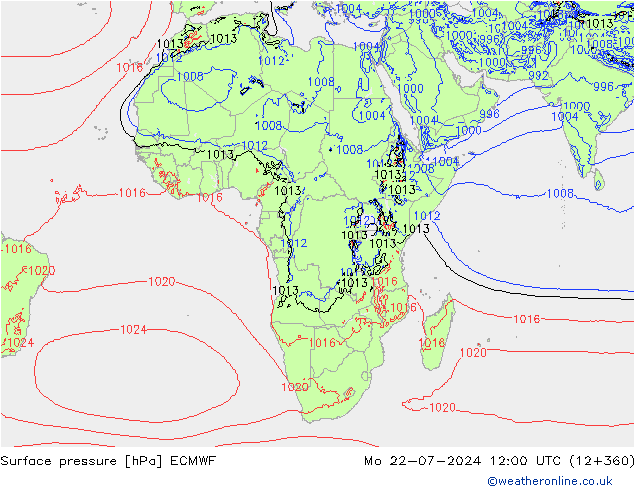 Luchtdruk (Grond) ECMWF ma 22.07.2024 12 UTC