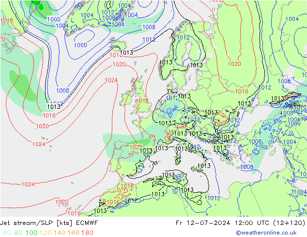高速氣流/地面气压 ECMWF 星期五 12.07.2024 12 UTC