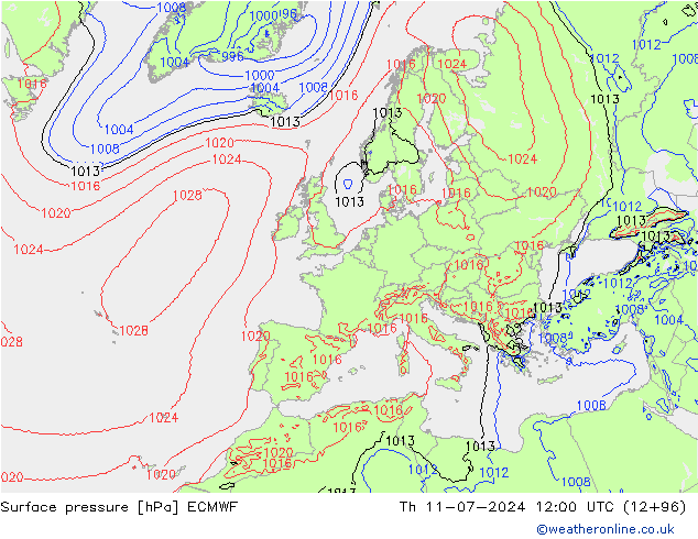 地面气压 ECMWF 星期四 11.07.2024 12 UTC