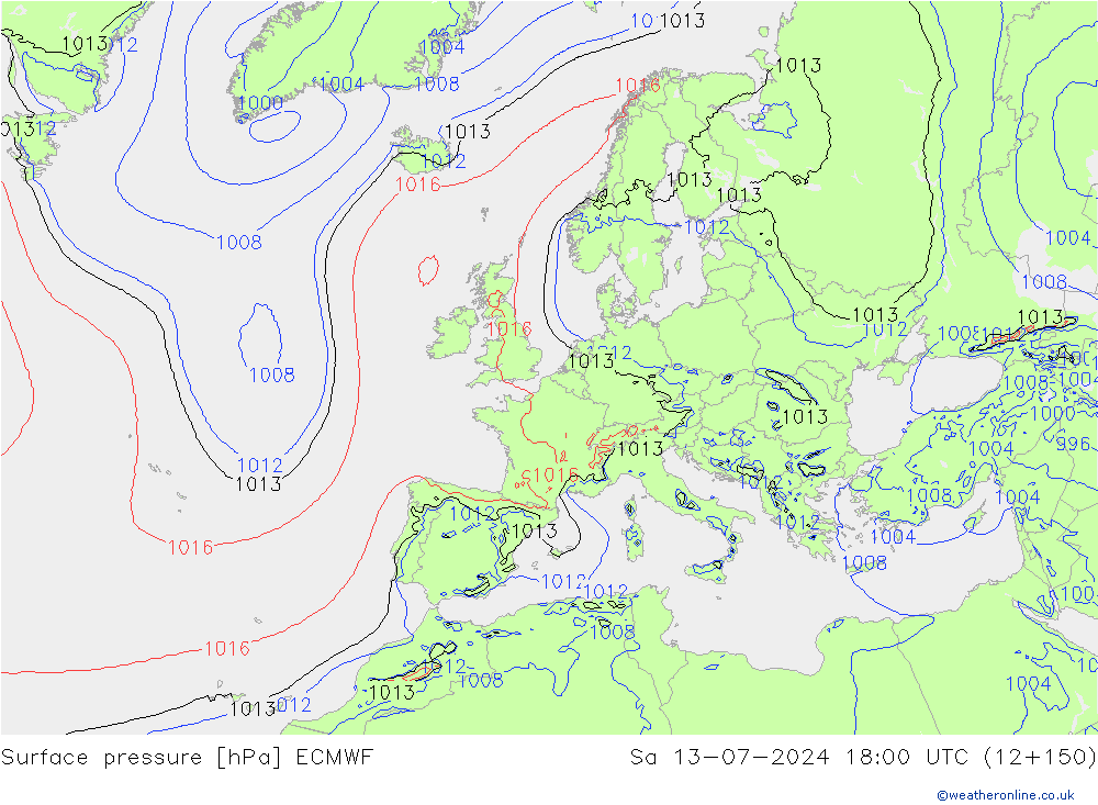 地面气压 ECMWF 星期六 13.07.2024 18 UTC