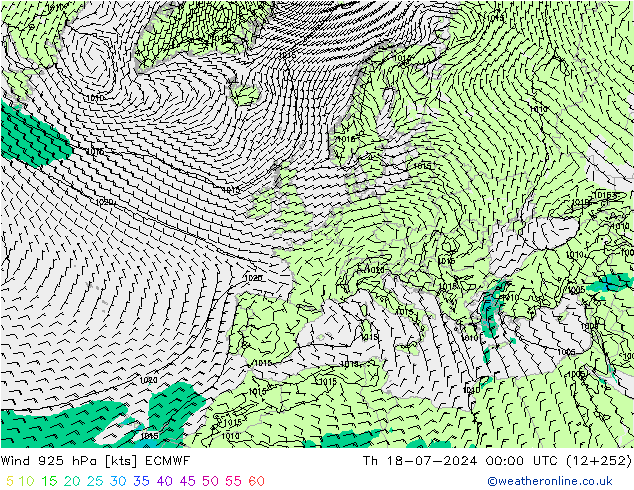 风 925 hPa ECMWF 星期四 18.07.2024 00 UTC