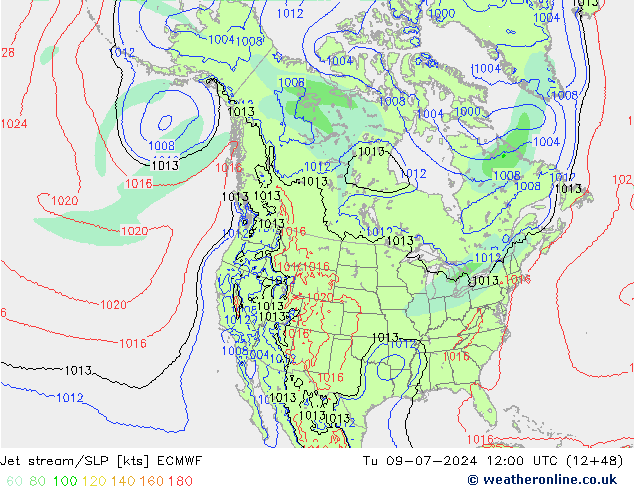 高速氣流/地面气压 ECMWF 星期二 09.07.2024 12 UTC