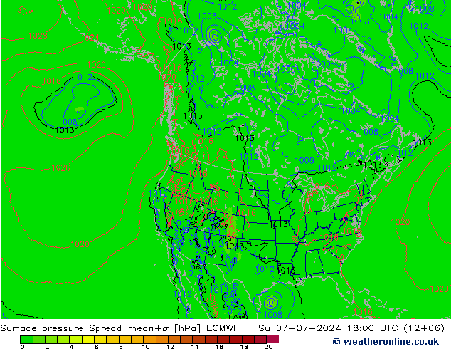 地面气压 Spread ECMWF 星期日 07.07.2024 18 UTC