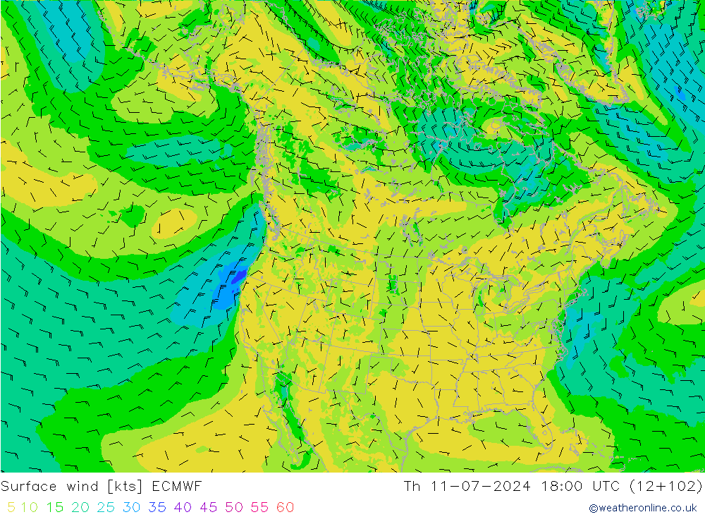 风 10 米 ECMWF 星期四 11.07.2024 18 UTC