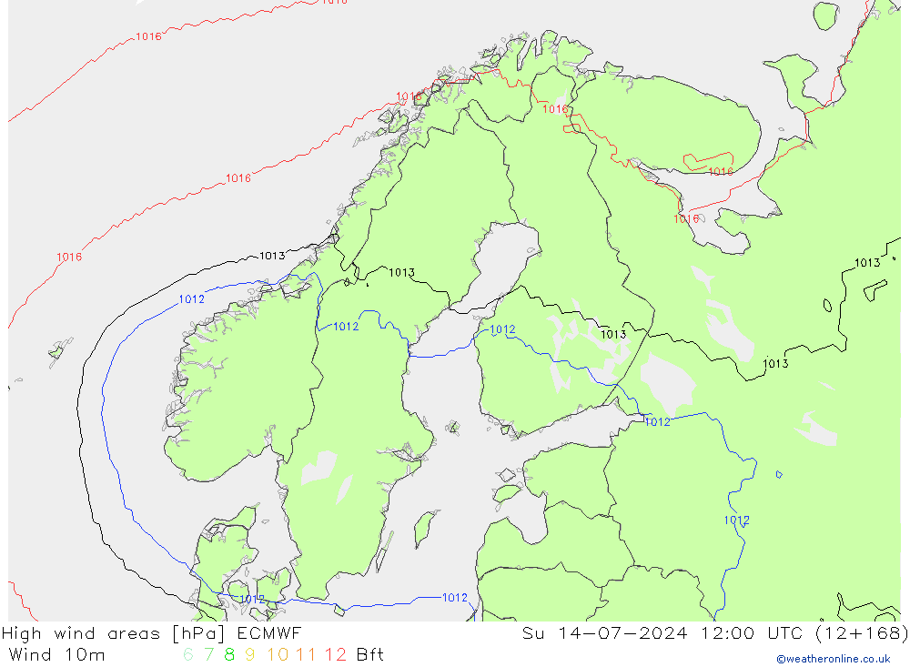 High wind areas ECMWF 星期日 14.07.2024 12 UTC