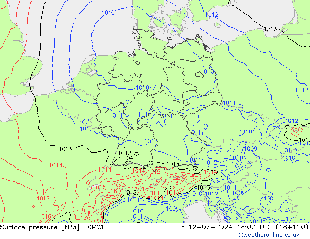 Luchtdruk (Grond) ECMWF vr 12.07.2024 18 UTC
