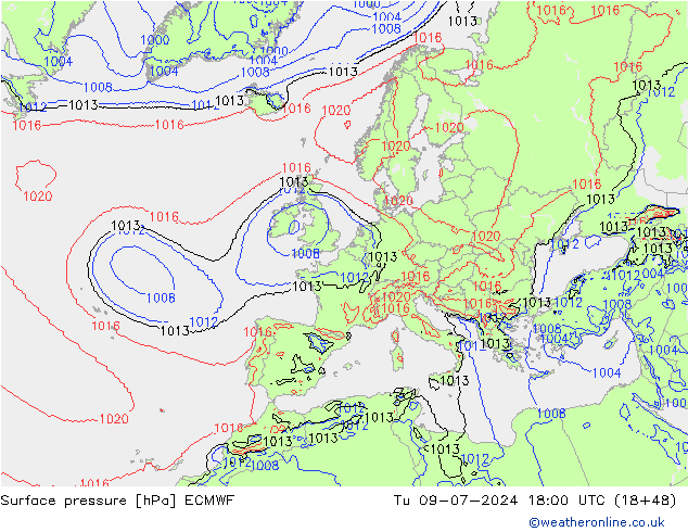 地面气压 ECMWF 星期二 09.07.2024 18 UTC