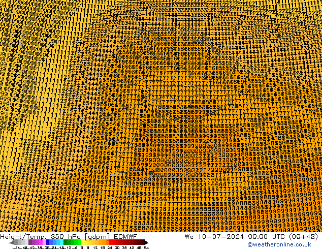 Hoogte/Temp. 850 hPa ECMWF wo 10.07.2024 00 UTC