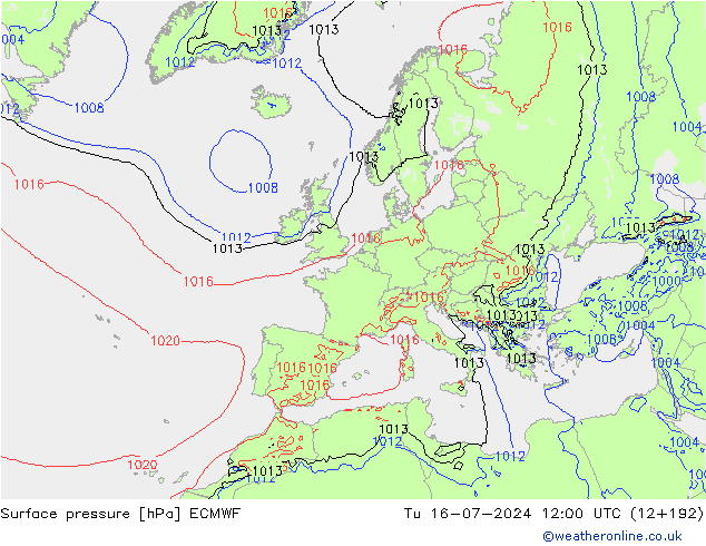 地面气压 ECMWF 星期二 16.07.2024 12 UTC