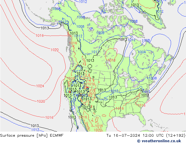 地面气压 ECMWF 星期二 16.07.2024 12 UTC