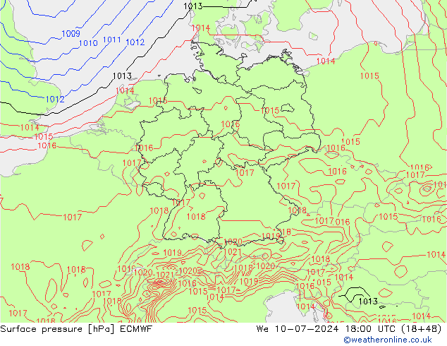 Luchtdruk (Grond) ECMWF wo 10.07.2024 18 UTC
