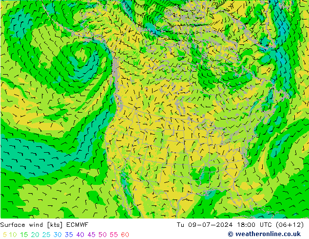 风 10 米 ECMWF 星期二 09.07.2024 18 UTC