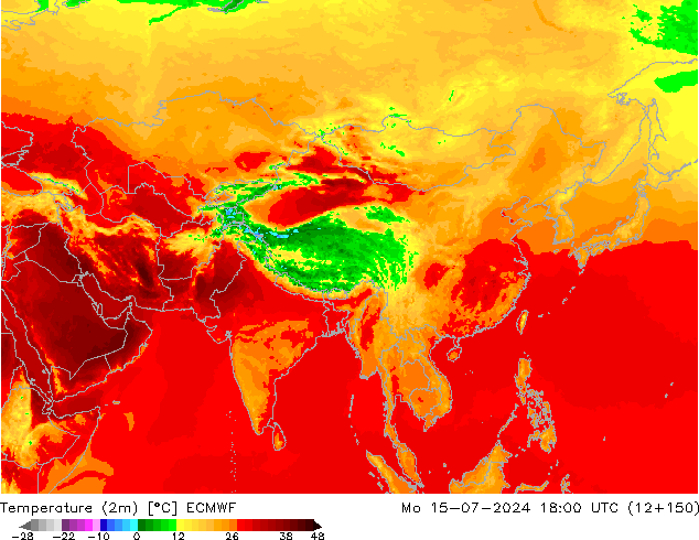 Temperatuurkaart (2m) ECMWF ma 15.07.2024 18 UTC