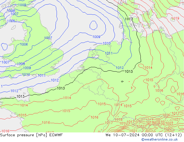 地面气压 ECMWF 星期三 10.07.2024 00 UTC