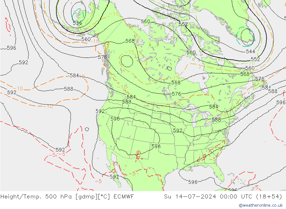 Hoogte/Temp. 500 hPa ECMWF zo 14.07.2024 00 UTC