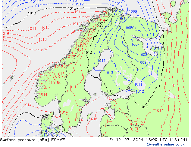 地面气压 ECMWF 星期五 12.07.2024 18 UTC