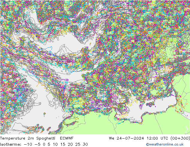 Temperatuurkaart Spaghetti ECMWF wo 24.07.2024 12 UTC