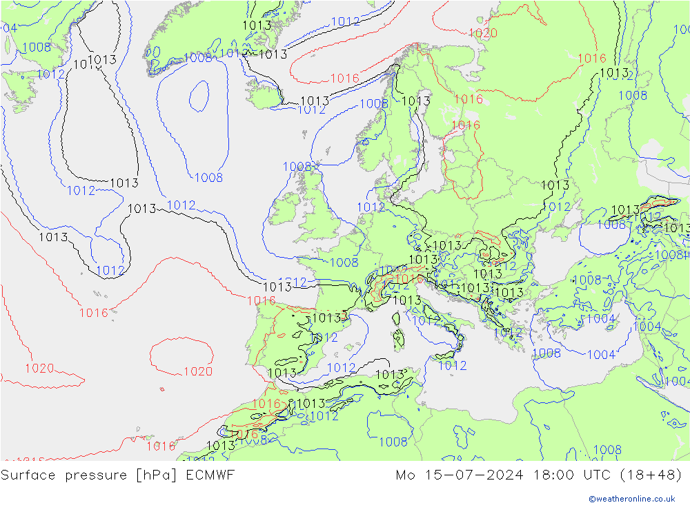 地面气压 ECMWF 星期一 15.07.2024 18 UTC