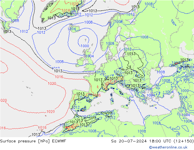 地面气压 ECMWF 星期六 20.07.2024 18 UTC