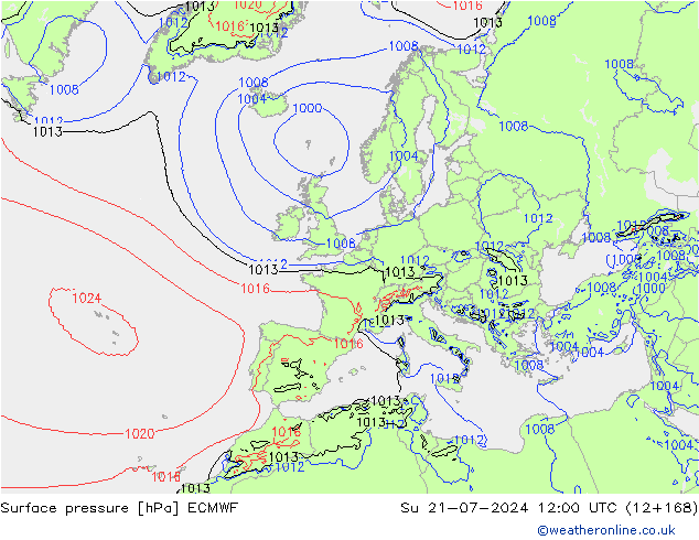 地面气压 ECMWF 星期日 21.07.2024 12 UTC