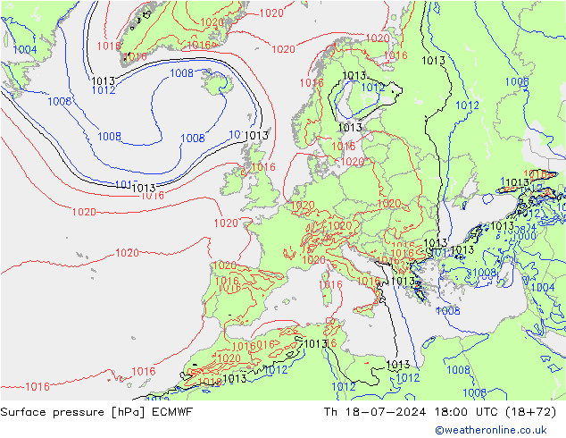 Luchtdruk (Grond) ECMWF do 18.07.2024 18 UTC