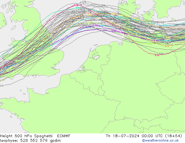 Hoogte 500 hPa Spaghetti ECMWF do 18.07.2024 00 UTC