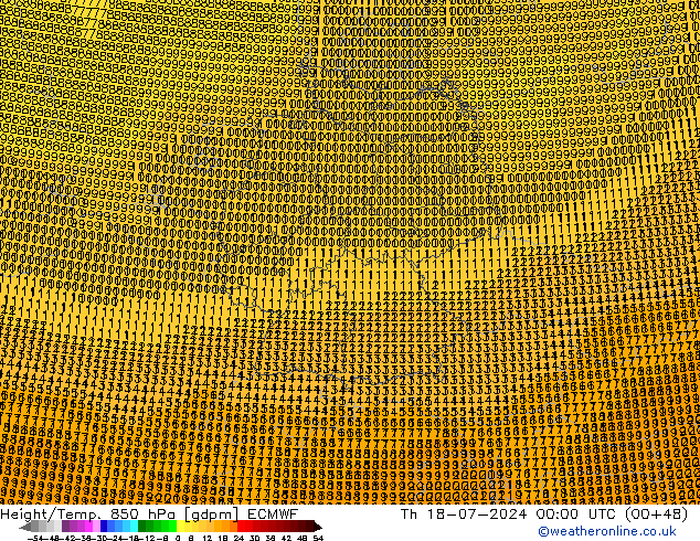 Height/Temp. 850 hPa ECMWF 星期四 18.07.2024 00 UTC