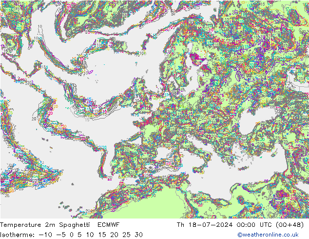 温度图 Spaghetti ECMWF 星期四 18.07.2024 00 UTC