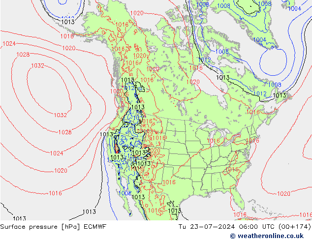 地面气压 ECMWF 星期二 23.07.2024 06 UTC