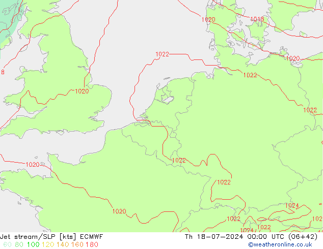 高速氣流/地面气压 ECMWF 星期四 18.07.2024 00 UTC