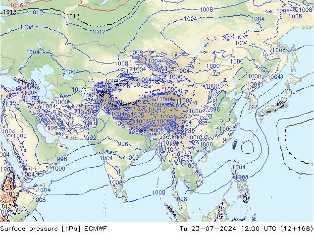 Luchtdruk (Grond) ECMWF di 23.07.2024 12 UTC