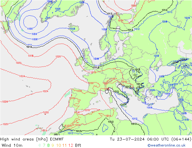 Windvelden ECMWF di 23.07.2024 06 UTC