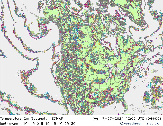 Temperatuurkaart Spaghetti ECMWF wo 17.07.2024 12 UTC