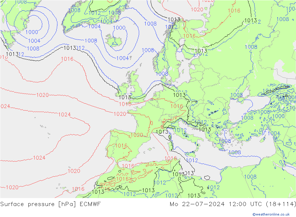 Surface pressure ECMWF Mo 22.07.2024 12 UTC