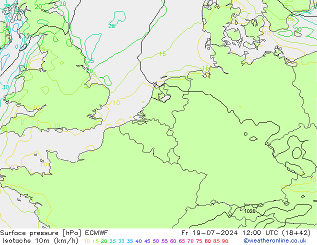 Isotachen (km/h) ECMWF vr 19.07.2024 12 UTC