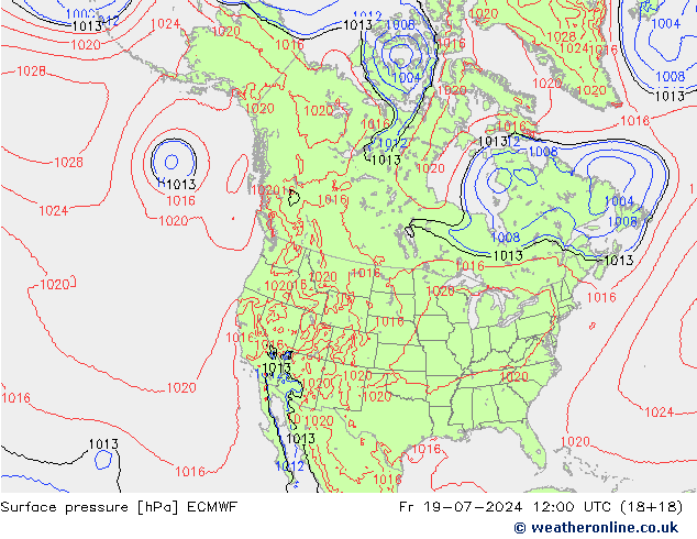 地面气压 ECMWF 星期五 19.07.2024 12 UTC