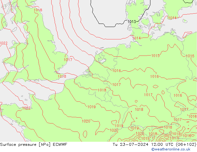 地面气压 ECMWF 星期二 23.07.2024 12 UTC