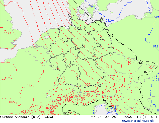 Luchtdruk (Grond) ECMWF wo 24.07.2024 06 UTC
