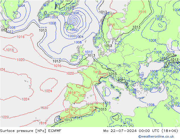 地面气压 ECMWF 星期一 22.07.2024 00 UTC