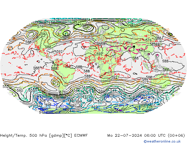 Hoogte/Temp. 500 hPa ECMWF ma 22.07.2024 06 UTC
