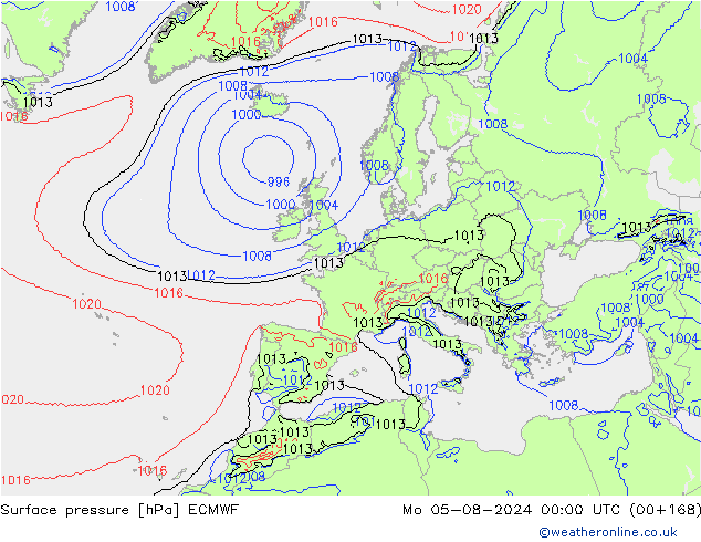 Luchtdruk (Grond) ECMWF ma 05.08.2024 00 UTC