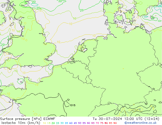 Isotachen (km/h) ECMWF di 30.07.2024 12 UTC
