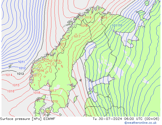 地面气压 ECMWF 星期二 30.07.2024 06 UTC