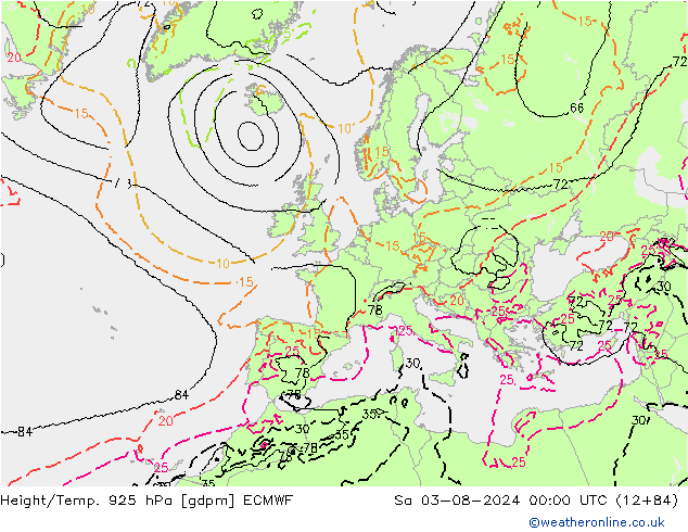Hoogte/Temp. 925 hPa ECMWF za 03.08.2024 00 UTC