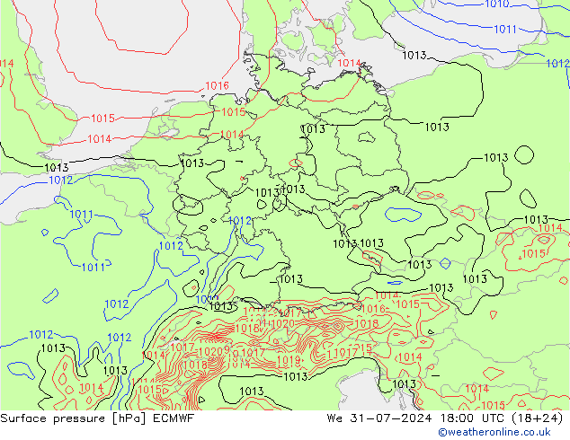 Luchtdruk (Grond) ECMWF wo 31.07.2024 18 UTC
