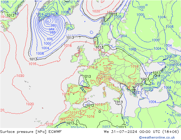 Luchtdruk (Grond) ECMWF wo 31.07.2024 00 UTC